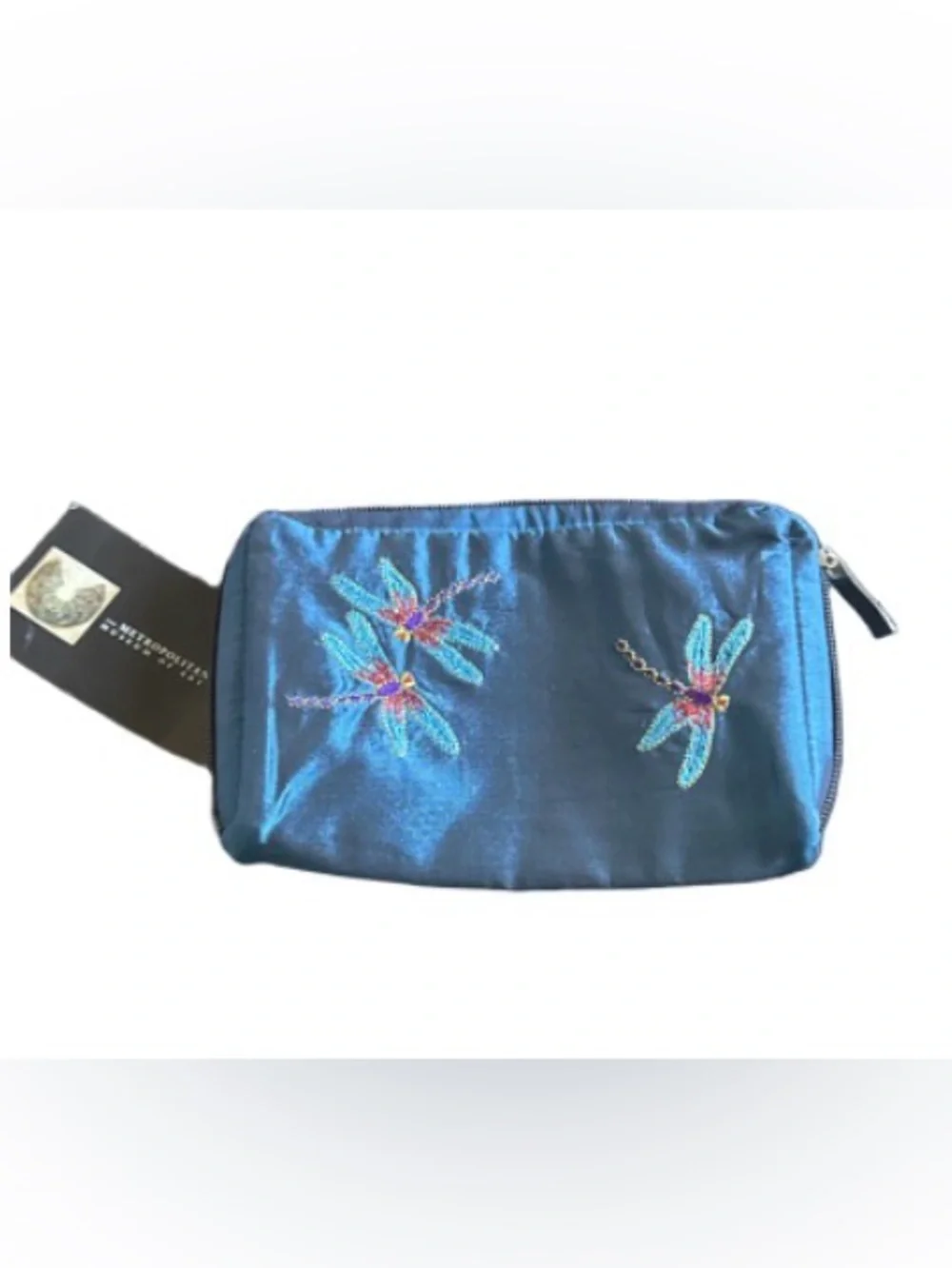 Metropolitan museum of Art Embroidered Teal Dragonfly Cosmetic Pouch